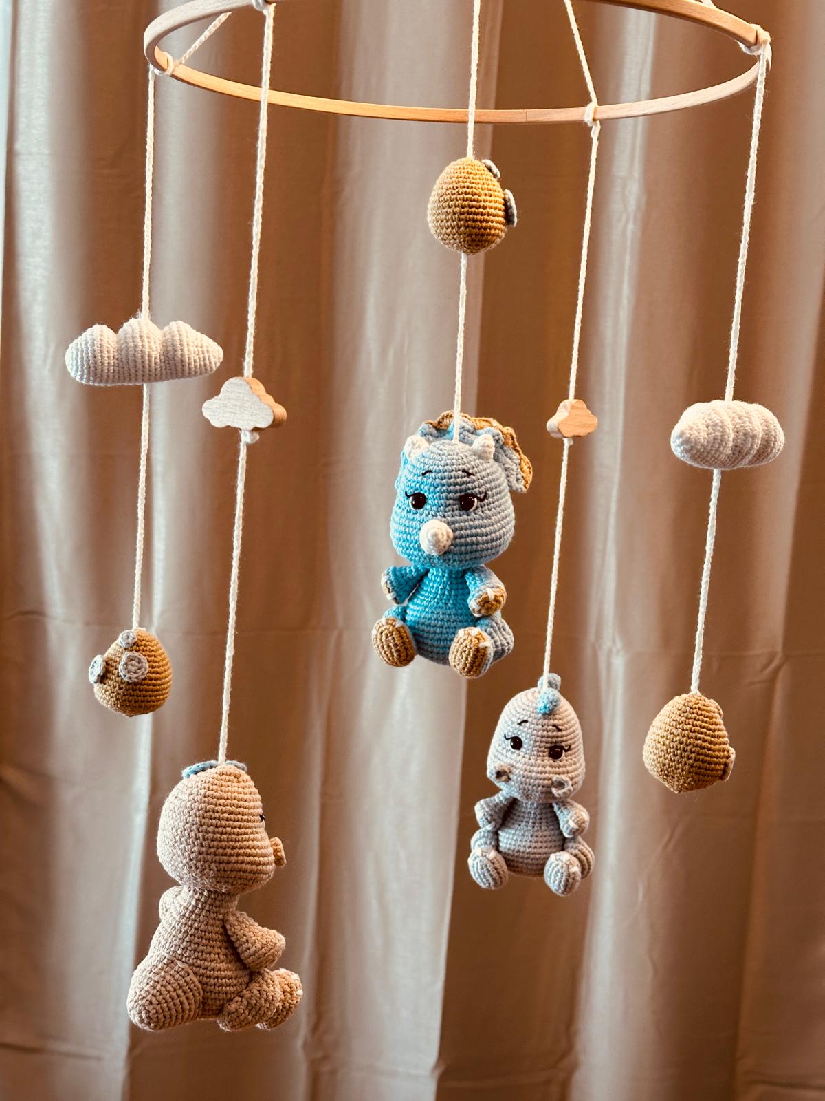 Mobile Dino blau/grau